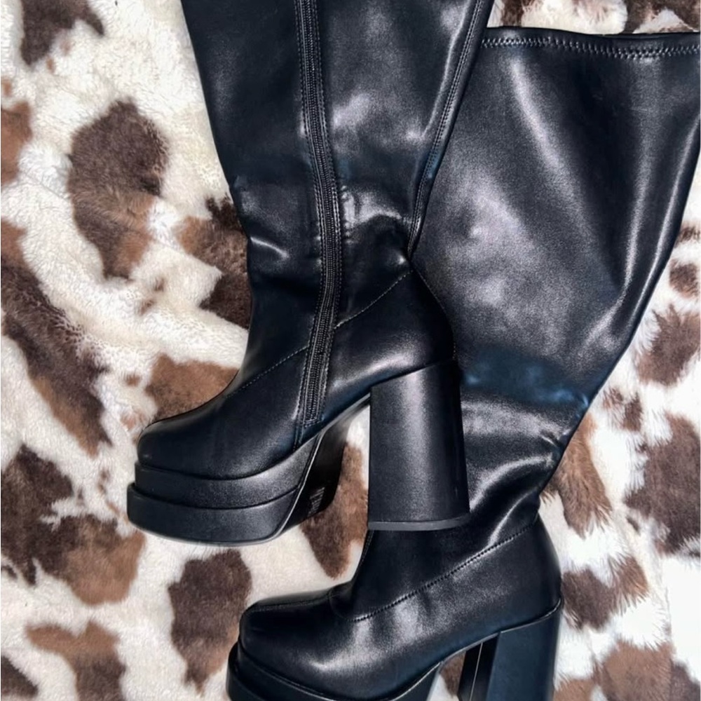 Torrid Black Heeled Boots with Chunky Platform